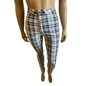 JC & JQ Black White Plaid Skinny Pants Womens S Y2K Grunge Goth Streetwear